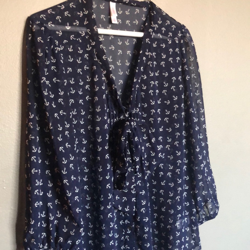 Navy sheer long sleeve top